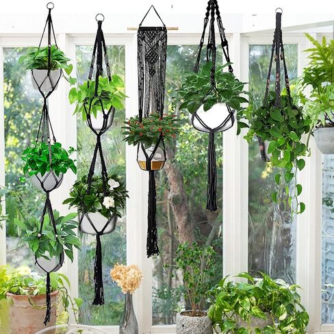 5 Pack Macrame Plant Hangers,Hanging Planters Basket with 10 Hooks,100% Handmade Cotton Rope Macromay Plant Hangers,Hanging Plants Flower Pot Holder for Boho Home Decor Indoor Outdoor in Saudi Arabia