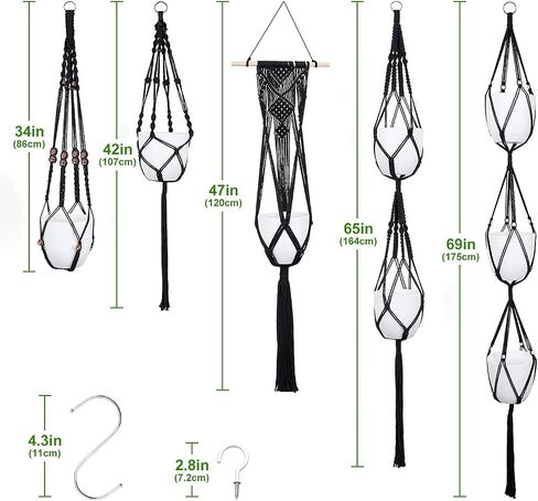 5 Pack Macrame Plant Hangers,Hanging Planters Basket with 10 Hooks,100% Handmade Cotton Rope Macromay Plant Hangers,Hanging Plants Flower Pot Holder for Boho Home Decor Indoor Outdoor in Saudi Arabia