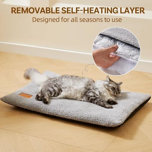 سرير قطط ذاتي التسخين، وسادة قطط ذاتية التسخين، مقاس 24 × 18 بوصة، حصيرة حرارية للحيوانات الأليفة للحيوانات الأليفة في الأماكن المغلقة والخارجية، حصيرة قطط مزدوجة مملوءة مع غطاء قابل للغسل وجزء سفلي غير قابل للانزلاق (رمادي فاتح) in Kuwait