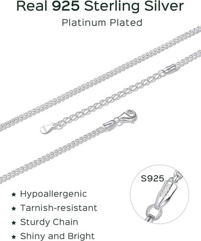 ChicSilver 925 Sterling Silver Necklace Chains Box Chain Necklace for Women Thin 1.3/1.8mm Silver Chain for Necklace - 16/18/20/22/24 Inch (with Gift Box) in Saudi Arabia