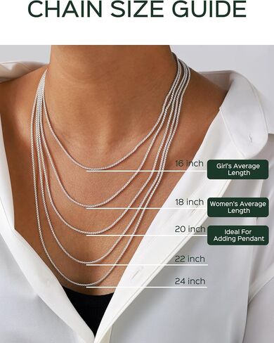 ChicSilver 925 Sterling Silver Necklace Chains Box Chain Necklace for Women Thin 1.3/1.8mm Silver Chain for Necklace - 16/18/20/22/24 Inch (with Gift Box) in Saudi Arabia