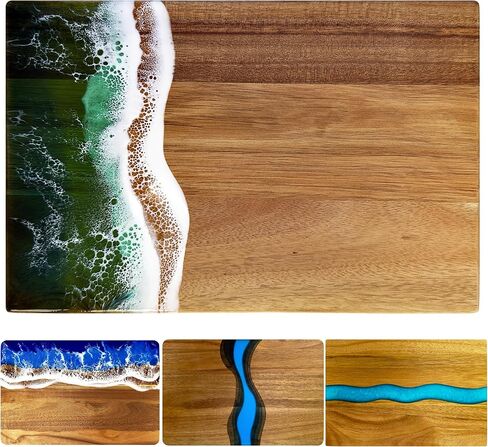 Handcrafted Acacia Wood Cutting Board Resin Blue Wave Pattern for Kitchen Meal Prep and Serving Versatile Cheese & Charcuterie Board for Meat Vegetable Fruit Gift 15x10 Inch in Saudi Arabia