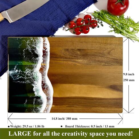 Handcrafted Acacia Wood Cutting Board Resin Blue Wave Pattern for Kitchen Meal Prep and Serving Versatile Cheese & Charcuterie Board for Meat Vegetable Fruit Gift 15x10 Inch in Saudi Arabia