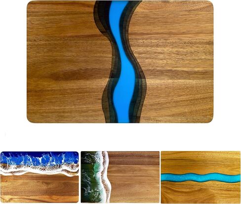 Handcrafted Acacia Wood Cutting Board Resin Blue Wave Pattern for Kitchen Meal Prep and Serving Versatile Cheese & Charcuterie Board for Meat Vegetable Fruit Gift 15x10 Inch in Saudi Arabia