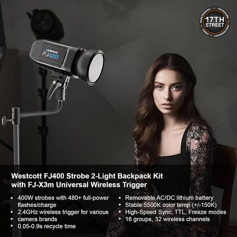 Westcott FJ400 Strobe 2-Light Backpack Kit with FJ-X3m Universal Wireless Trigger, 8 Inch Shorty Offset Extension Arm (Set of 2) and 64GB Extreme PRO Memory Card Bundle Set in Saudi Arabia