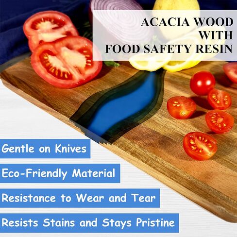 Handcrafted Acacia Wood Cutting Board Resin Blue Wave Pattern for Kitchen Meal Prep and Serving Versatile Cheese & Charcuterie Board for Meat Vegetable Fruit Gift 15x10 Inch in Saudi Arabia