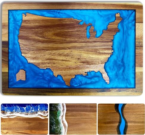 Handcrafted Acacia Wood Cutting Board Resin Blue Wave Pattern for Kitchen Meal Prep and Serving Versatile Cheese & Charcuterie Board for Meat Vegetable Fruit Gift 15x10 Inch in Saudi Arabia