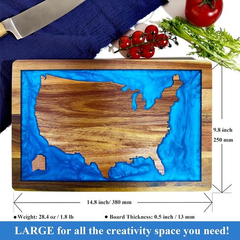 Handcrafted Acacia Wood Cutting Board Resin Blue Wave Pattern for Kitchen Meal Prep and Serving Versatile Cheese & Charcuterie Board for Meat Vegetable Fruit Gift 15x10 Inch in Saudi Arabia