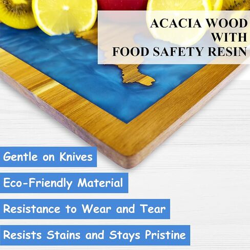 Handcrafted Acacia Wood Cutting Board Resin Blue Wave Pattern for Kitchen Meal Prep and Serving Versatile Cheese & Charcuterie Board for Meat Vegetable Fruit Gift 15x10 Inch in Saudi Arabia