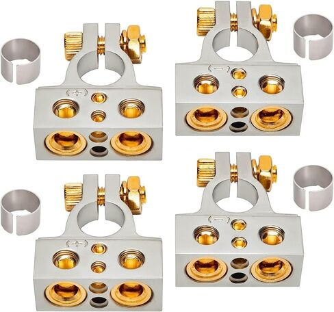 InstallGear 0/4/8 or 10 Gauge Battery Terminals with Shims - Positive and Negative | for Car Battery, Battery Pack, Battery Terminal Connectors, 0 Gauge, 4 Gauge, 8 Gauge, and 10 Gauge Wires in Kuwait