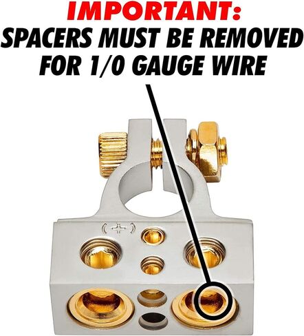 InstallGear 0/4/8 or 10 Gauge Battery Terminals with Shims - Positive and Negative | for Car Battery, Battery Pack, Battery Terminal Connectors, 0 Gauge, 4 Gauge, 8 Gauge, and 10 Gauge Wires in Kuwait