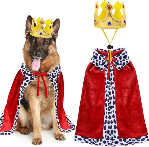 Dog King Costume, Dog Halloween Costumes Dog King Cloak Dog King Crown Funny Dog Costumes King Prince Dog Costume for Small Medium Large Dogs (Large) in Kuwait