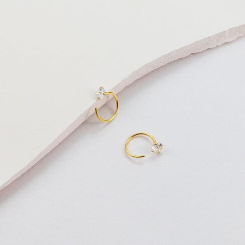 أقراط سيريني نصف هوب للنساء 14 قيراط أقراط هوجي من الفضة الإسترليني المملوءة بالذهب، أقراط هوجي صغيرة مضادة للحساسية من الذهب للفتيات، أقراط هوجي هوب مع مجوهرات هيليكس الغضروف الزركونيا المكعبة in Kuwait