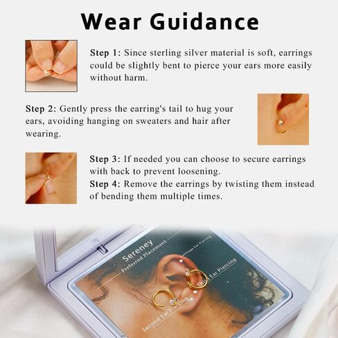 أقراط سيريني نصف هوب للنساء 14 قيراط أقراط هوجي من الفضة الإسترليني المملوءة بالذهب، أقراط هوجي صغيرة مضادة للحساسية من الذهب للفتيات، أقراط هوجي هوب مع مجوهرات هيليكس الغضروف الزركونيا المكعبة in Kuwait