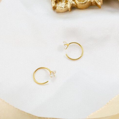 أقراط سيريني نصف هوب للنساء 14 قيراط أقراط هوجي من الفضة الإسترليني المملوءة بالذهب، أقراط هوجي صغيرة مضادة للحساسية من الذهب للفتيات، أقراط هوجي هوب مع مجوهرات هيليكس الغضروف الزركونيا المكعبة in Kuwait