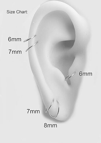 Hoop Earrings Cartilage Nose Septum Ear Helix Tragus Piercing Jewelry for Women Hypoallergenic with Balls Thin Tiny (6mm x 22 gauge / 3 Beads) in Kuwait