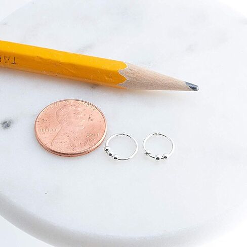 Hoop Earrings Cartilage Nose Septum Ear Helix Tragus Piercing Jewelry for Women Hypoallergenic with Balls Thin Tiny (6mm x 22 gauge / 3 Beads) in Kuwait