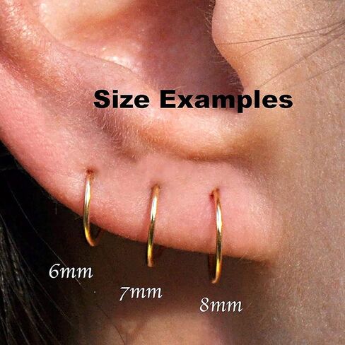 Hoop Earrings Cartilage Nose Septum Ear Helix Tragus Piercing Jewelry for Women Hypoallergenic with Balls Thin Tiny (6mm x 22 gauge / 3 Beads) in Kuwait