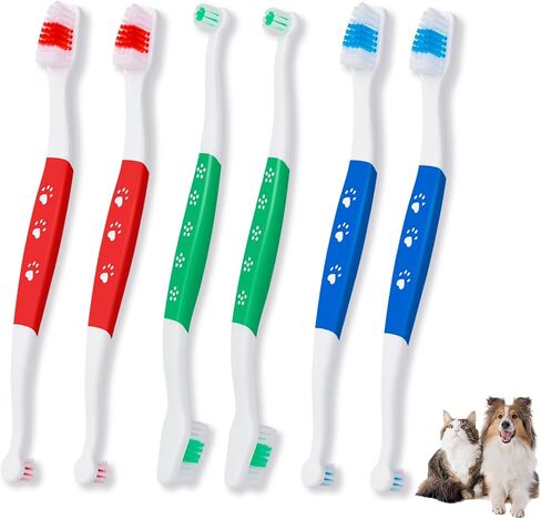 6 pcs Non Slip Dual Head Dog Toothbrush, cat pet toothbrush with Soft Bristles, Easy Teeth Cleaning, Dog Dental Care for Puppies, large and Small Pets, dog toothbrushes in bulk individual polybag in Saudi Arabia