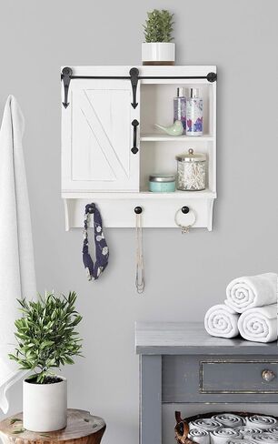 Kate and Laurel Cates Decorative Farmhouse Cabinet Wall Organizer with Sliding Barn Door and 3 Knobs, 18 x 8 x 20, Gray, Shabby-Chic Farmhouse-Inspired Mail and Key Holder for Wall in Saudi Arabia