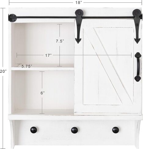 Kate and Laurel Cates Decorative Farmhouse Cabinet Wall Organizer with Sliding Barn Door and 3 Knobs, 18 x 8 x 20, Gray, Shabby-Chic Farmhouse-Inspired Mail and Key Holder for Wall in Saudi Arabia