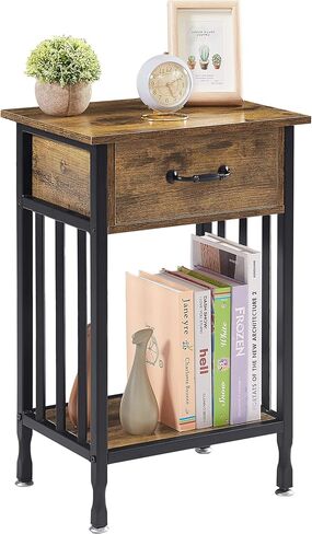 VECELO Nightstands, Industrial Side/End Tables with Drawer and Storage Shelf, Night Stands for Bedroom, Living Room, Wood Metal Furniture, Easy Assembly in Saudi Arabia