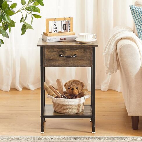 VECELO Nightstands, Industrial Side/End Tables with Drawer and Storage Shelf, Night Stands for Bedroom, Living Room, Wood Metal Furniture, Easy Assembly in Saudi Arabia