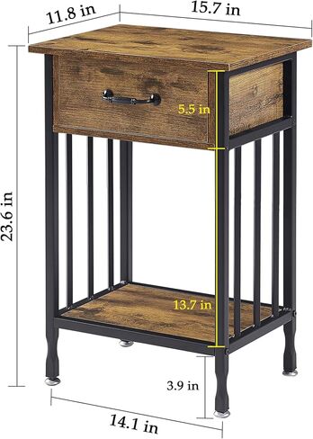 VECELO Nightstands, Industrial Side/End Tables with Drawer and Storage Shelf, Night Stands for Bedroom, Living Room, Wood Metal Furniture, Easy Assembly in Saudi Arabia