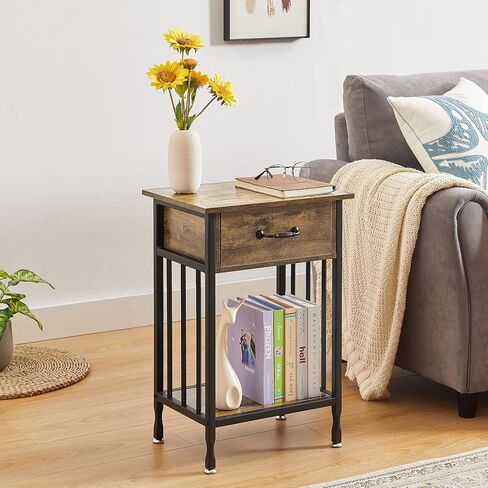 VECELO Nightstands, Industrial Side/End Tables with Drawer and Storage Shelf, Night Stands for Bedroom, Living Room, Wood Metal Furniture, Easy Assembly in Saudi Arabia