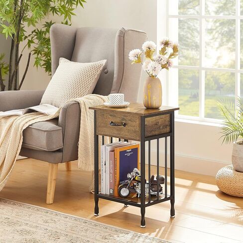 VECELO Nightstands, Industrial Side/End Tables with Drawer and Storage Shelf, Night Stands for Bedroom, Living Room, Wood Metal Furniture, Easy Assembly in Saudi Arabia