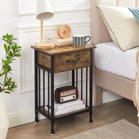 VECELO Nightstands, Industrial Side/End Tables with Drawer and Storage Shelf, Night Stands for Bedroom, Living Room, Wood Metal Furniture, Easy Assembly in Saudi Arabia