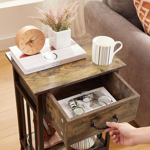 VECELO Nightstands, Industrial Side/End Tables with Drawer and Storage Shelf, Night Stands for Bedroom, Living Room, Wood Metal Furniture, Easy Assembly in Saudi Arabia
