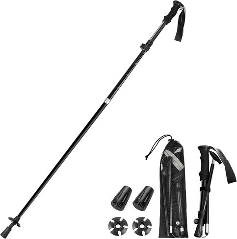 Poles Collapsible Hiking Poles- Lightweight Aluminum Foldable Trekking Walking Telescopic, Collapsible, Ultralight for Men and Women Hiking, Camping （Black 1Pack） in Saudi Arabia