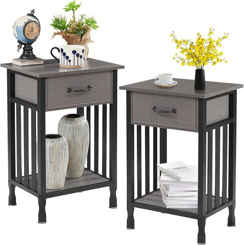 VECELO Nightstands, Industrial Side/End Tables with Drawer and Storage Shelf, Night Stands for Bedroom, Living Room, Wood Metal Furniture, Easy Assembly in Saudi Arabia