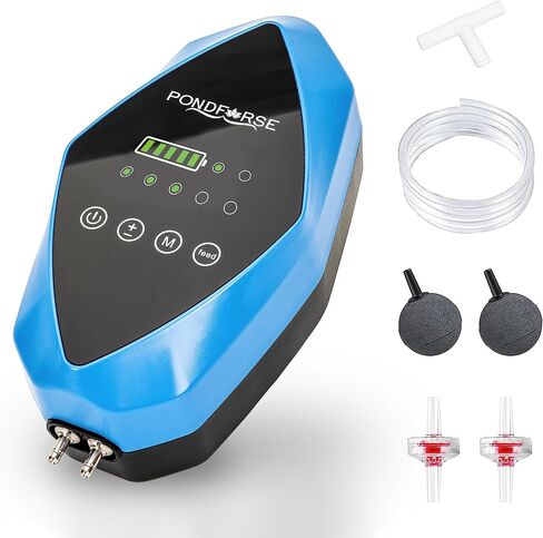 Quiet AC/DC Aquarium Air Pump for up to 600 Gals Tank, 4W/6W Portable Battery Powered Air Pump with Long 48 Hours Battery Life, 2-Outlet Oxygen Pump for Outdoor Fishing in Saudi Arabia