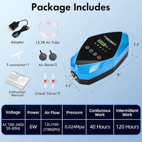 Quiet AC/DC Aquarium Air Pump for up to 600 Gals Tank, 4W/6W Portable Battery Powered Air Pump with Long 48 Hours Battery Life, 2-Outlet Oxygen Pump for Outdoor Fishing in Saudi Arabia