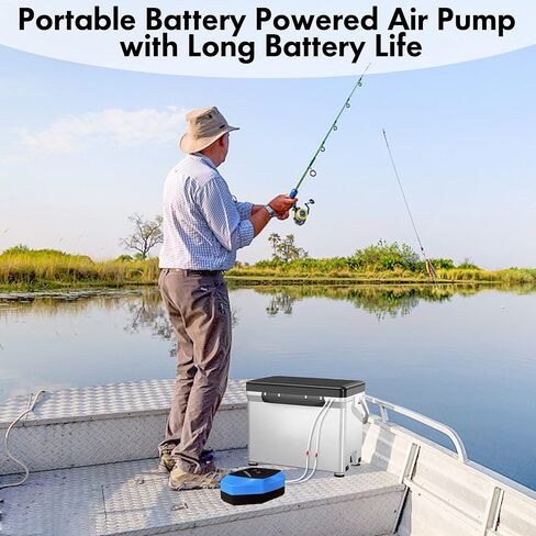 Quiet AC/DC Aquarium Air Pump for up to 600 Gals Tank, 4W/6W Portable Battery Powered Air Pump with Long 48 Hours Battery Life, 2-Outlet Oxygen Pump for Outdoor Fishing in Saudi Arabia