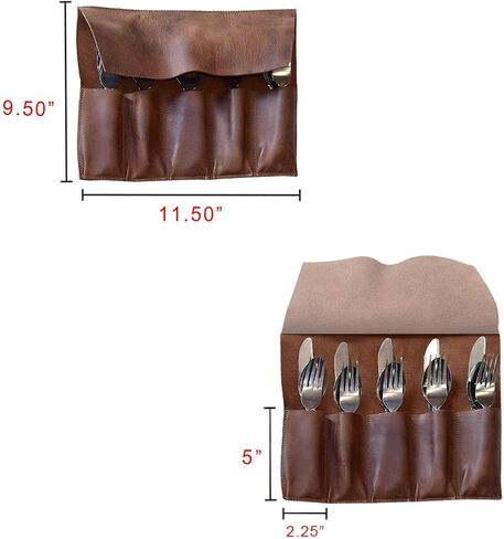 Hide & Drink, Leather Cutlery Roll/for Picnic/Restaurants/Cafés/Home & Office/Traveling/Camping, Handmade - Bourbon Brown in Saudi Arabia