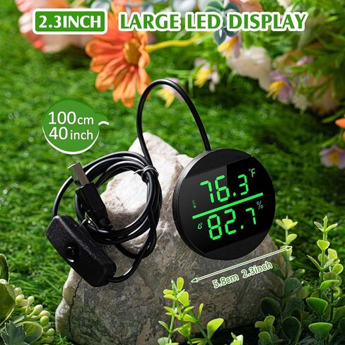 2 حزمة من ملحقات خزان الزواحف الرقمية LED ومقياس الرطوبة لخزان الزواحف لملحقات خزان الثعبان الزواحف صندوق تربية الحيوانات الأليفة مع مصدر طاقة USB، فهرنهايت أسود in Kuwait