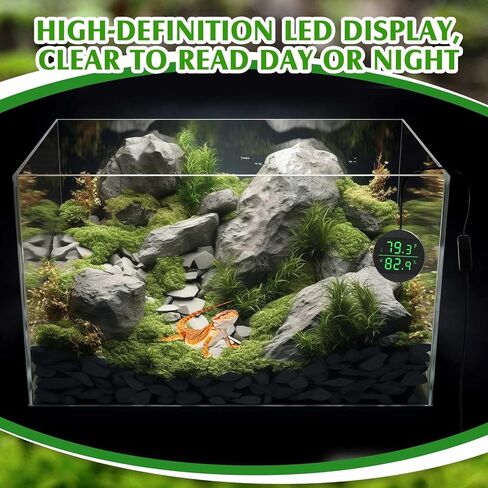 2 حزمة من ملحقات خزان الزواحف الرقمية LED ومقياس الرطوبة لخزان الزواحف لملحقات خزان الثعبان الزواحف صندوق تربية الحيوانات الأليفة مع مصدر طاقة USB، فهرنهايت أسود in Kuwait
