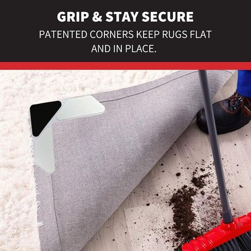 NeverCurl 4pk Rug Corner Grippers - Instantly Flattens Rug Corners to Hold Rug Down, Stiff Layer Prevent Curling, Renewable Carpet Gripper Sticky Gel, Easy Lift Design to Clean Under Rugs in Kuwait