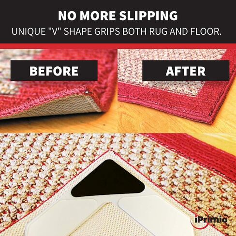 NeverCurl 4pk Rug Corner Grippers - Instantly Flattens Rug Corners to Hold Rug Down, Stiff Layer Prevent Curling, Renewable Carpet Gripper Sticky Gel, Easy Lift Design to Clean Under Rugs in Kuwait