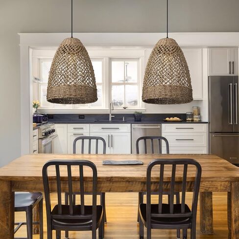 Arturesthome Wicker Pendant Light Fixture Basket Rattan Chandelier Handmade Pendant Lighting for Dining Table Restaurant Foyer D 11.8″* 15.7″ in Kuwait