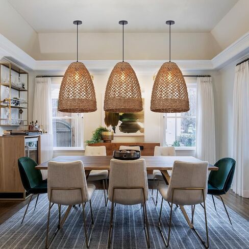 Arturesthome Wicker Pendant Light Fixture Basket Rattan Chandelier Handmade Pendant Lighting for Dining Table Restaurant Foyer D 11.8″* 15.7″ in Kuwait