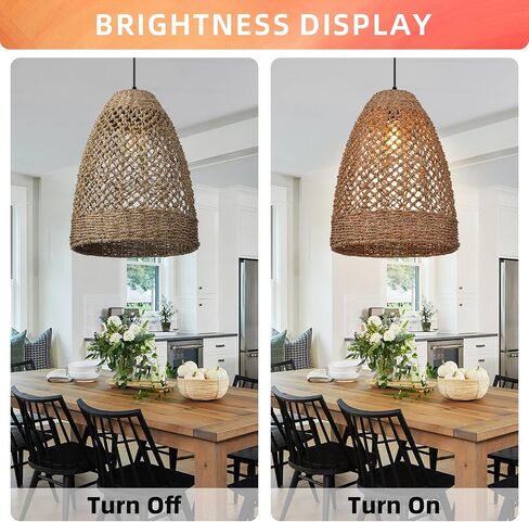 Arturesthome Wicker Pendant Light Fixture Basket Rattan Chandelier Handmade Pendant Lighting for Dining Table Restaurant Foyer D 11.8″* 15.7″ in Kuwait