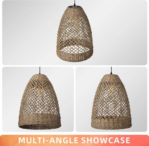 Arturesthome Wicker Pendant Light Fixture Basket Rattan Chandelier Handmade Pendant Lighting for Dining Table Restaurant Foyer D 11.8″* 15.7″ in Kuwait