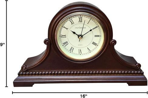 Mantel Clock, Battery Operated, Silent Wood Table Clock with Westminster Chimes, Maroon Arabic Numerals, 9" x 16" x 3" in Kuwait