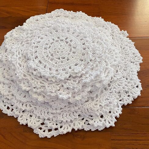 kilofly 14 pcs Cotton Crochet Doilies 4"-11.5" Handmade White Beige Placemats in Kuwait