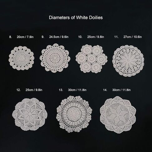 kilofly 14 pcs Cotton Crochet Doilies 4"-11.5" Handmade White Beige Placemats in Kuwait