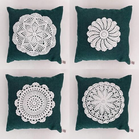 kilofly 14 pcs Cotton Crochet Doilies 4"-11.5" Handmade White Beige Placemats in Kuwait